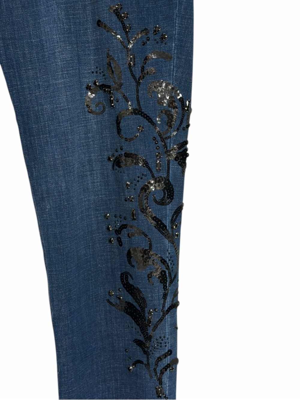 Chico's sz 3 (16) So Slimming Girlfriend Slim Leg Ankle w/Black Sequin Scrolls - Picture 2 of 9